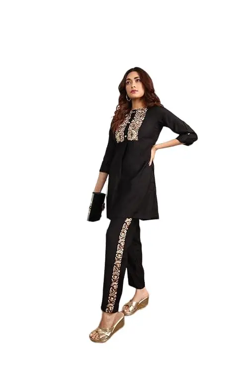ADINATH Black Co-ord Set for Women's and Girls Rayon Casual wear, Officewear (Only 2xl)