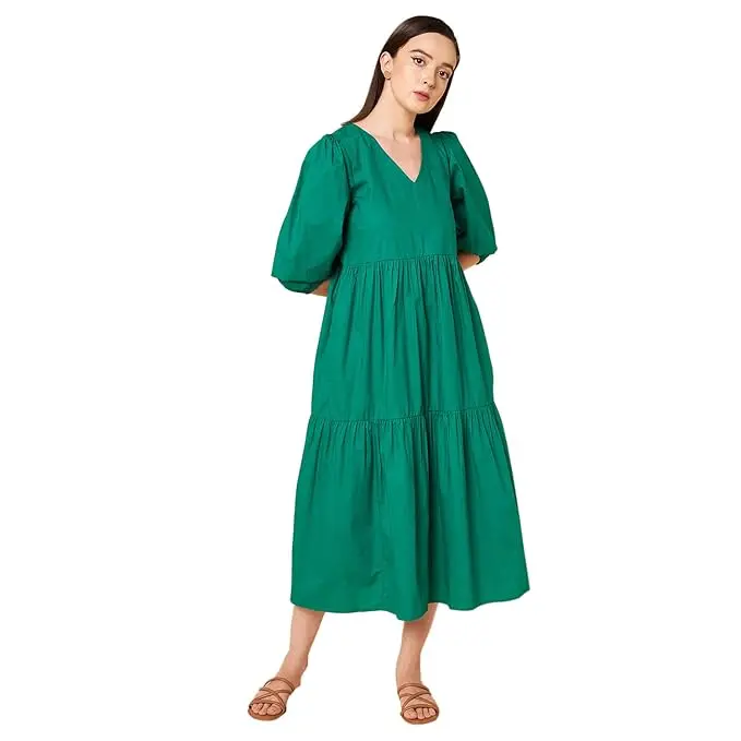 HIGH STAR Women's Cotton Pleated Maxi Casual Dress (Only M)