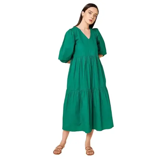 HIGH STAR Women's Cotton Pleated Maxi Casual Dress (Only M)