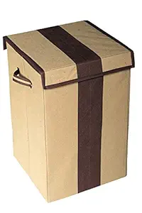 Folding Laundry Basket for Clothes with Lid (Brown)